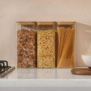 71oz Rectangle Airtight Glass Storage Containers with Bamboo Lids (Set of 4), Square Food Storage Jar, Pantry Organizers for Sugar, Flour, Spaghetti and Coffee beans (‎with Black Lable) by CozyNest Decor