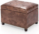 Joveco Leather Storage Ottoman, 24" Rectangle Tufted Square Upholstered Bench, Foot Rest Stool with Wood Legs, Footstool for Living Room Bedroom, Coffee by CozyNest Decor