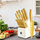 ZHANG XIAO QUAN SINCE 1628 15Pcs Knife Sets with Block, 50Cr15MoV Stainless Steel kitchen knife set with Built-in Sharpener Dishwasher Safe(Golden) by CozyNest Decor