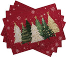 Red Christmas Tree Placemats Set of 4, 12x18 Inch Xmas Trees Snowflakes Winter Holiday Place Mats Seasonal Washable Linen Table Mat for Indoor Outdoor Kitchen Dining Party Decor by CozyNest Decor