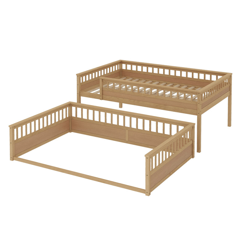 Twin XL over Queen Bunk Bed with Ladder and Guardrails, Natural