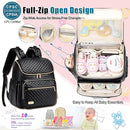 Weitars Diaper Bag Backpack Leather Baby Diaper Bag with Changing Pad Travel Diaper Backpack,Baby Bag for Mom,Stroller Straps,5 Insulated Pockets (Black Leather) by TinyTreasures Baby Boutique