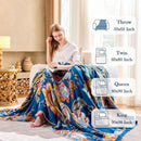 Boho Throw Blanket, Blue Lightweight Blankets for Summer, 100% Cotton Bohemian Decorative Throw Blanket, 80"x90" Reversible Muslin Breathable Woven Farmhouse Blankets Quilt, by CozyNest Decor