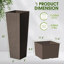 Devoko Resin Tall Planters for Outdoor Plants Set of 2, Large Taper Outdoor Planter Pots with 4 Drainage Holes, Flower Pots Modern Decor for Porch, Patio, Backyard, Home Garden (Brown, 32") by CozyNest Decor