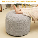 Round Stuffed Pouf Ottoman for Foot Rest, Storage Ottoman Pouf Foot Stool Cushion, Faux Fur Poufs with Foam Chunk Filling, 26 X 18 Inch Floor Chair for Living Room Bedroom Home Decor, Light Gray by CozyNest Decor