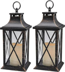 YAKii 14" Decorative Candle Lantern LED Flameless Candle Timer, Plastic LED Candle & Holder, Indoor & Outdoor Hanging Lights,Christmas Day Decoration (Antique Copper Brushed 2 PCS) by CozyNest Decor