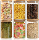 Glass Food Storage Jars 6-Pack 37oz - 4x6 in-Clear Glass Food Canisters with Bamboo Lid Airtight For Serving Tea, Coffee, Flour, Sugar, Candy, Cookie, Spice and More (Circular) by CozyNest Decor