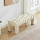 43.3" Bedroom Bench, Upholstered Entryway Bench, Modern End of Bed Ottoman with Solid Wood Legs and Adjustable Foot Pegs for Entryway, Dining Room and Living Room (Beige Linen) by CozyNest Decor