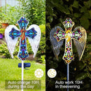 YJFWAL Solar Glass Cross Garden Stake Light, Cemetery Decorations for Grave Outdoor Lights, Jesus Cross Angel Wings Sympathy Memorial Gifts, for Easter Halloween Garden Lawn Yard Patio Decor by GreenHaven Gardens