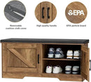 2-Tier Storage Bench, Shoe Bench with Padded Seat Cushion, Entryway Bench with 2 Barn Doors, Adjustable Shelf, 13.8" D x 39.4" W x 17.7" H, for Entryway, Living Room, Bedroom, Rustic Walnut by CozyNest Decor