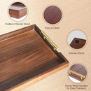 Coffee Table Tray - Large Ottoman Trays for Living Rooms - Wood Serving Tray with Handles(2 Sets) - Wooden Tray for Coffee Table, 4 Round Coasters Included, Dark Brown by CozyNest Decor
