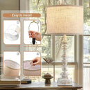 Set of 2 Farmhouse Table Lamps for Living Room, 29.5" Inch Tall Rustic Bedrooms Nightstand Table Lamp with USB-C & USB-A Charging + AC Outlet, Pull Chain Bedside Lamp for End Table, Antique White by CozyNest Decor