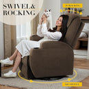 Recliner Chair, 360° Swivel Rocker Chair for Adults, Rocking Recliner Chair with Massage, Comfy Single Sofa with Side Pockets Cup Holders for Living Room, Bedroom, Nursery (Fabric, Brown) by TinyTreasures Baby Boutique