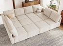 Belffin Oversized 12 Seat Modular Sectional Sleeper Sofa Convertible Sleeper Sofa with Storage Seat Large Corduroy Modular Sectional Couch for Living Room Beige by CozyNest Decor
