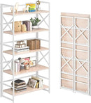 4NM 5 Tiers No Assembly Book Shelves, 51.2" H Folding Bookshelf Bookcase Open Industrial Foldable Shelves for Bedroom, Living Room, Home Office - Natural White by CozyNest Decor