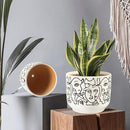 Docrin Plant Pots Indoor with Drainage : 6.6+5.4 Inch Ceramic Flower Pots for Plants - Set of 2 Modern Decorative Face Planters for House/Office/Gift - /Black and White by GreenHaven Gardens