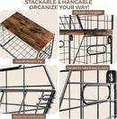 Delamu 3 Pack Stackable Metal Fruit Basket with Wood Lid-Wall Mounted&Countertop Organizer for Kitchen,Pantry- Ventilated Storage for Onions,Potatoes,Fruits,Spices,Black by CozyNest Decor