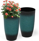 Tall Outdoor Planters, Set of 2 Large Flower Pots for Outdoor Plants, with Gradient Turquoise Finish, Weather-Resistant for Porch, Garden, Patio by CozyNest Decor