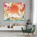HZOHNAGO Japanese Tapestry Cherry Blossom Crane Sea Wave Fuji Mountain Red Sun Pattern Printed Wall Tapestry Painting Wall Hanging for Bedroom Living Room Dorm 60" W x 50" H by CozyNest Decor