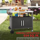 Grill Cart Table with Big Storage Cabinet, Movable Outdoor Dining Cart Pizza Oven Stand, Kitchen Cart Island Multifunction Food Prep Table Stainless Steel Surface by CozyNest Decor