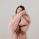 WESHIONGOO Chunky Knit Blanket Throw 40"×40" Knitted Throw Blankets for Couch Bed Fluffy Soft Blanket with Jumbo Chenille Yarn Thick 100% Handmade(Pink) by CozyNest Decor
