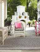 Unique Loom Outdoor Border Collection Area Rug - Soft Border (10' Square Black/Ivory) by GreenHaven Gardens
