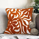 Alysheer Farmhouse Floral Leaves Embroidered Decorative Throw Pillow Cover 18x18 inches, Boho Tufted Flowers Embroidery Pattern Chic Cotton Cushion Case for Couch Bed Sofa Living Room(Burnt Orange) by CozyNest Decor