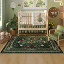Area Rug 4x6 Rug Washable Vintage Floral Botanical Rugs Non Slip Low Pile Small Carpet for Bedroom, Bedside, Kids Room, Office, Dining Room, Green by TinyTreasures Baby Boutique