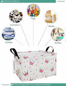 FANKANG Storage Bins, Nursery Hamper Canvas Laundry Basket Foldable with Waterproof PE Coating Large Storage Baskets for Kids Boys and Girls, Office, Bedroom, Clothes,Toys(Rec-pink crowns) by TinyTreasures Baby Boutique