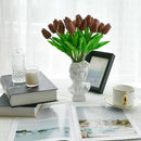 Mandy's Artificial Tulips 20 Stems Brown PU Faux Flowers for Wedding Home Decor 13.5 Inch by CozyNest Decor