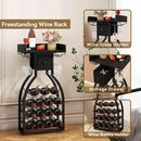 IBUYKE Wine Rack Freestanding Floor,Wine Storage 15 Bottles Bottle Rack with Glass Holders, Mini Bar Wine Cabinet with Storage Drawer for Home Bar Kitchen Dining Room,Black,UTMJ908B by CozyNest Decor