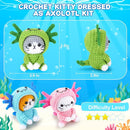 Crochet Kit for Beginners - 3 PCS Axolotl Cat Crochet Kits with Step-by-Step Video Tutorials, Beginner Crochet Kit for Adults, Crochet Cat Dressed as Axolotl Set (Blue & Green & Pink) by TinyTreasures Baby Boutique