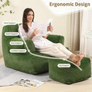 Comfy Gaint Bean Bag Chair with Ottoman, Huge Bean Bag Armchair for Adults and Teens, Green by CozyNest Decor