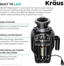 KRAUS WasteGuard 3/4 HP Ultra-Quiet Garbage Disposal with Quick Connect, Kitchen Sink Drain Cover, Power Cord and Flange Included, KWD100-75MBL by CozyNest Decor