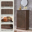Modern Tilt-Out Trash Can Cabinet, 10 Gallon Fluted Laundry Hamper Cabinet with Drawers, Wooden Hidden Garbage Can Cabinets with Storage Basket, Free Standing for Kitchen and Living Room,Brown by CozyNest Decor