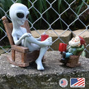 Andre' & Fritz | Celebrating Friendship with a Morning Cup of Coffee | Whimsical Extraterrestrial Outdoor Decor | Garden Statue 2pc Resin Set 6.25”/ 3.50” Tall (Coffee with Friends) by GreenHaven Gardens