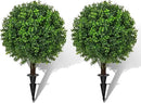 22" Artificial Boxwood Topiary Ball Trees with Ground Spike Set of 2 - UV Resistant Faux Green Shrubs & Bushes Potted Plants for Outdoor Indoor Front Porch Garden by GreenHaven Gardens