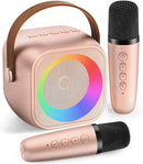 Mini Karaoke Machine, Portable Bluetooth Karaoke Speaker with 2 Wireless Microphones and Party Lights for Kids and Adults, Birthday Gifts for Girls Boys Family Home Party (Rose Gold) by TinyTreasures Baby Boutique