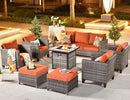 ovios 8 Pieces Patio Furniture Set with 30" Fire Pit Table, Outdoor Wicker Sofa with Comfy Cushions, All Weather High Back Rattan Couch Conversation Set, Orange Red by GreenHaven Gardens