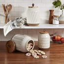 TTU Tabletops Gallery Ceramic Canister Collection- Stoneware Designed Kitchen Storage Embossed Acacia Wood White Set, 3 Piece Embossed Ziggy White Canister Set by CozyNest Decor