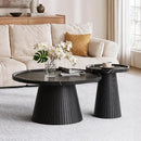 win2win Nesting Coffee Table Set of 2, Modern Coffee Table with Marble Veneer, Fluted Round Tea Table and End Table Set, Minimalist Center Tables for Living Room, Office, Black by CozyNest Decor