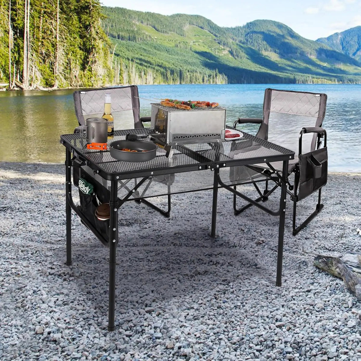 RedSwing Folding Grill Table,Aluminum Portable Grill Stand Table for Outdoor Camping Picnic BBQ Lightweight, Adjustable Height, 36''x24''x16/28'', Black, photo 2 of 6