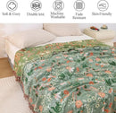 Snycler Boho Throw Blanket for Bed - 100% Cotton Ultra Soft Rustic Quilt Green Blanket - Floral Printed Farmhouse Decor Bed Blankets, 80"×90" All Season Rustic Throw for Sofa Couch Chair by CozyNest Decor