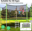 Upgraded 16FT 15FT 14FT 12FT 10FT 8FT Trampoline Outdoor with Basketball Hoop and Net, Capacity for 4-6 Kids and Adults by TinyTreasures Baby Boutique