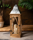 Large Farmhouse Wooden Metal Lantern Set of 2, Rustic Decorative Floor Candle Lanterns, Indoor/Outdoor Hanging Lanterns for Home Decor (No Glass) by CozyNest Decor