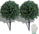 23.6 Inches Set of 2 Artificial Boxwood Topiary Ball Tree with Ground Spike, Faux Bushes UV Resistant Faux Greenery Shrubs, Fake Boxwood Plants for Indoor, Front Porch Decor, Garden, Yard by GreenHaven Gardens