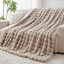 Lotus Karen Faux Fur Throw Blanket Linen - 800 GSM Bubble Rabbit Fluff Blanket for Couch Bed Sofa,Softest Fluffy Fuzzy Cozy Blanket,Thick Furry Plush Shaggy Warm Blankets for Women,60x80 Inches by CozyNest Decor