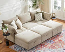 102.6" Luxury Modular Sleeper Sofa Bed 6 Seat Reversible Sectional Couch Deep Seat with Storage Chaises Removable Cover for Living Room, Apartment - Chenille Beige by CozyNest Decor