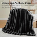 BEDELITE Faux Fur Throw Blanket for Couch, Soft and Cozy Luxurious 3D Striped Fluffy Blanket, 770GSM Thick Warm Plush Fuzzy Faux Rabbit Fur Blanket for Women Gift (Black, 60"x 80") by CozyNest Decor
