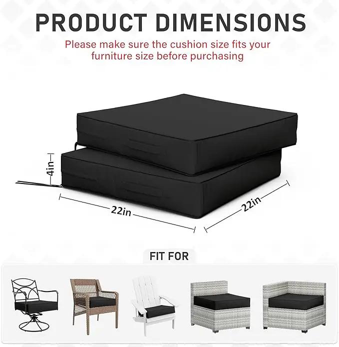 Patio Chair Cushions 22 X 22 X 4 Inch Waterproof Outdoor Seat Cushions for Patio Furniture, Outdoor Sofa Couch Pads with Ties & Handle, Set of 2, Black, photo 2 of 6